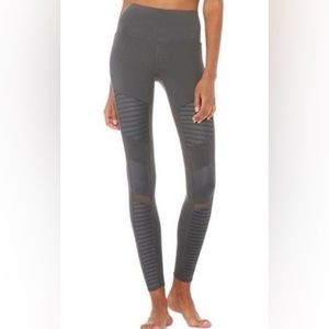 Alo Yoga High Rise Full Length Athletic Moto Leggings Gym Pants Gray Size XS